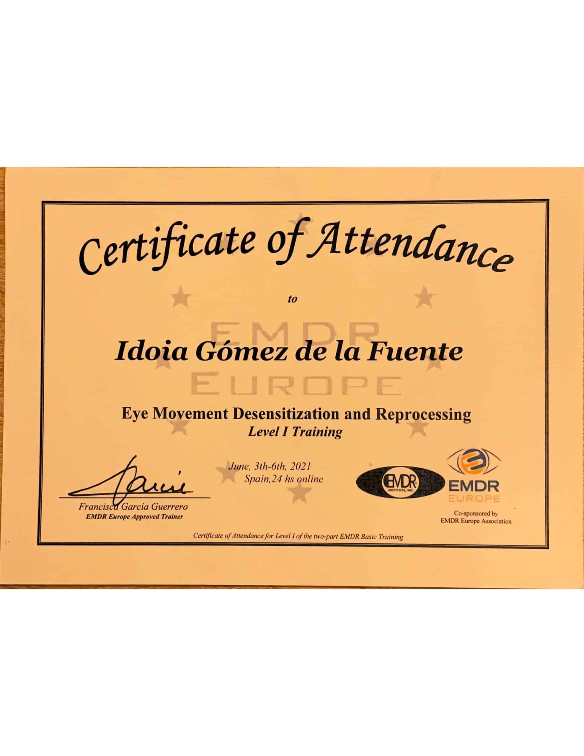 Certificado consulta psicología Idoia